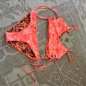 Maaji Neon Coral Floral Reversible Bikini Set